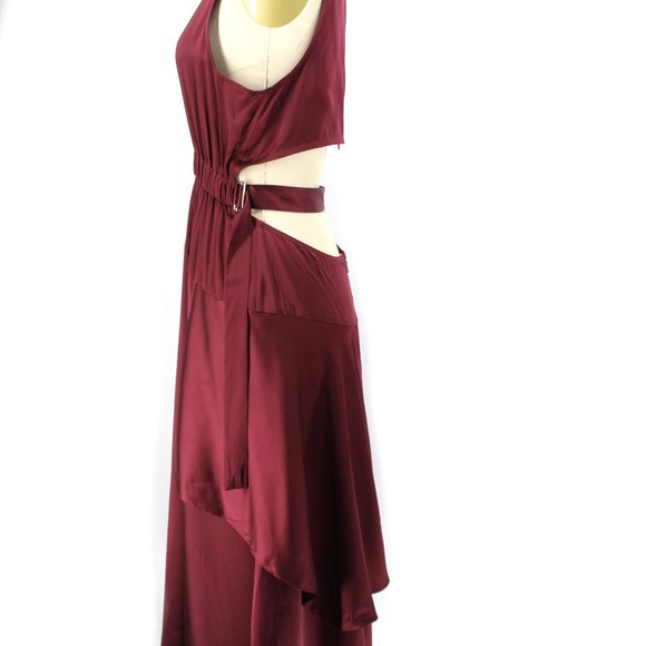 A.L.C. Silk Verena Plunging V-Neck Open Back Burgundy Satin Midi Dress - Picture 7 of 14